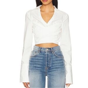 Camila Coelho  Cropped  Wrap Shirt in White size L long sleeves